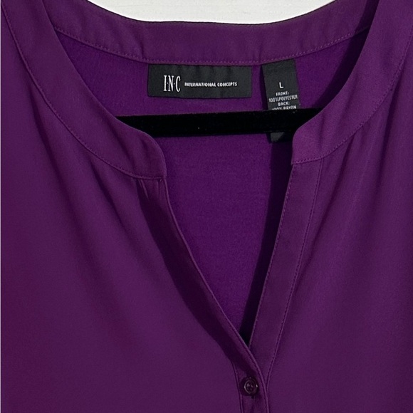 INC size L purple sleeveless top, chiffon front/jersey back, v neck, summer - Picture 2 of 8